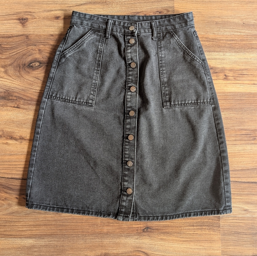 Womens Black Denim Midi Skirt